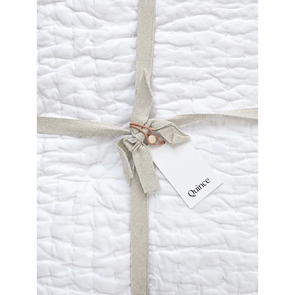 Quince Quilt Set King White Cotton Hand Stitched 2 Shams New
